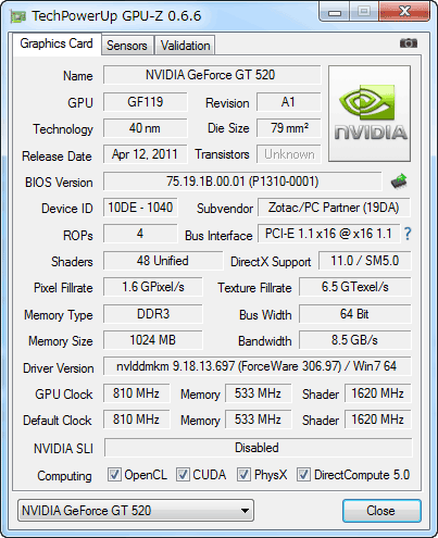 GPU-Z GeForce GT520