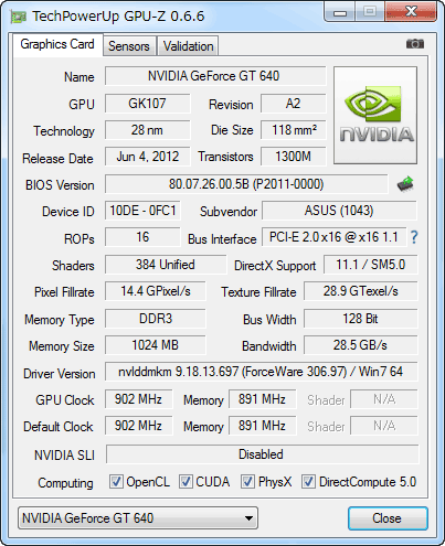 GPU-Z GeForce GT640